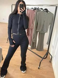 Findfashion Women's Heavy Ribbed Two Piece Co-Ord Set Top Flared Trouser Loungewear For Ladies