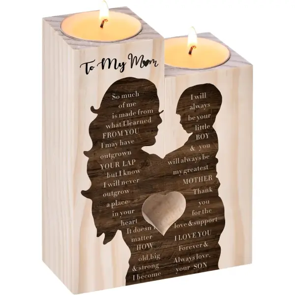 Mothers Day Candleholder Gifts for Mum from Son,Mum Wood Candlestick Candle,Mum Birthday Gifts for Stepmum Grandma,Mothers Day Presents for Mum on Mothers Day Christmas Anniversary Decor Decorative Ornaments Wooden