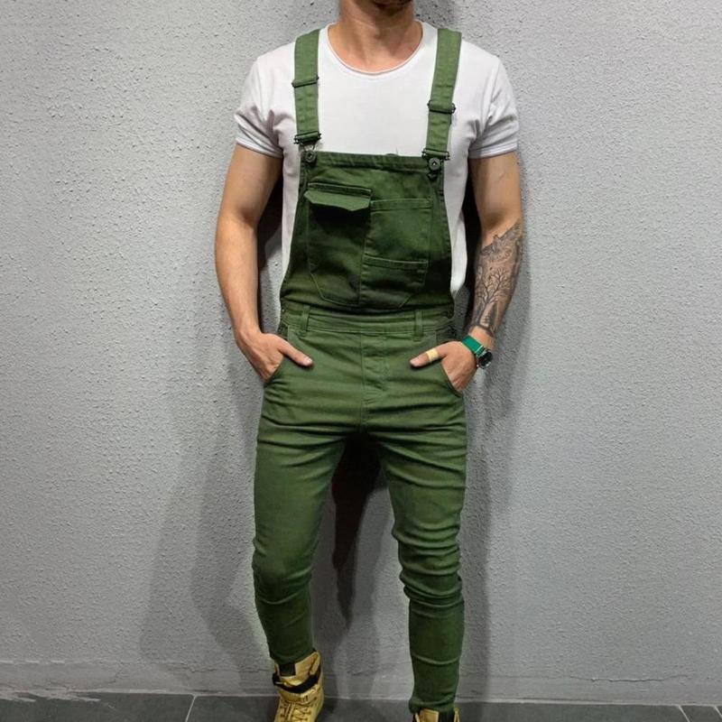 Product Introduction of Summer New Men's Distressed Denim Carpenter Overalls Bib Jumpsuits Motos Biker Jean Long Harajuku Rompers Streetwear Plus Size Casual Cotton 4