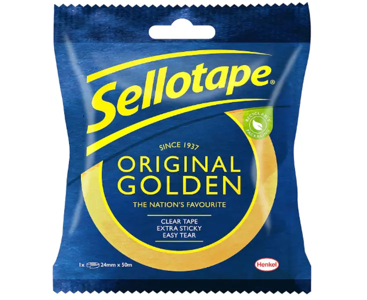 Original Golden, Multi-Purpose Clear Tape for Household Objects, Clear Packing Tape for Sticking Envelopes or Cards, Easy to Use Packaging Tape, 24mmx50m