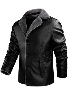 Sporty Men's Solid Color Button Front Pocket Thermal Lined Jacket, Regular Fit Sports Long Sleeve Lapel Outerwear for Fall & Winter, Men's Sport Clothing for Daily Wear, Winter Coats