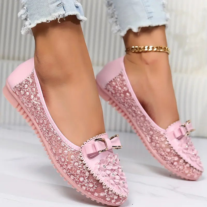 Stylish Floral Mesh Women's Flats - Breathable & Comfortable Slip-Ons with Anti-Slip Sole for Casual Wear 7
