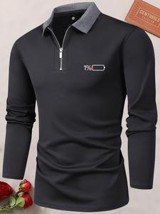 Men's Quarter Zip Long Sleeve Polo Shirt, Anti-wrinkle Breathable Black Collared Tops for Spring, Men's Clothing for Outdoor Golf Business