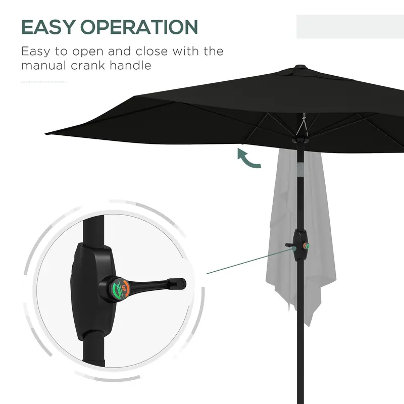 Outsunny 2 x 3(m) Garden Parasol Umbrella, Rectangular Outdoor Market Umbrella Sun Shade with Crank & Push Button Tilt, 6 Ribs, Aluminium Pole, Black 4