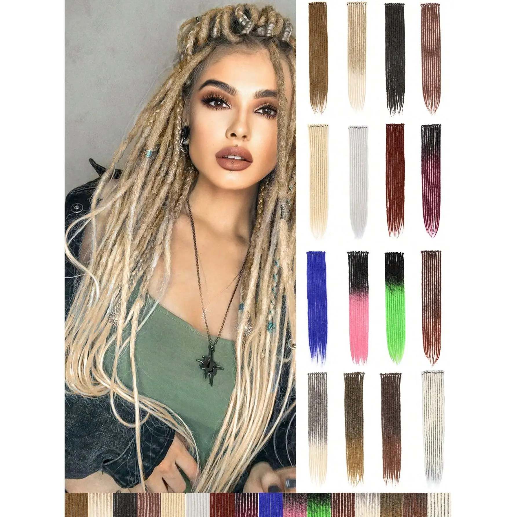 24 Inch Synthetic Dreadlock Extensions 10 Strands Hippie Single Ended Dreads Ombre Blonde 0.6 Cm Width Loc Extensions Reggae Style Crochet Hair For Women Christmas New Year Carnival Music Festival