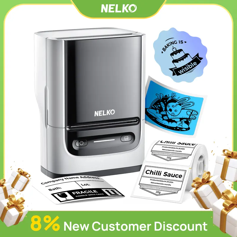 Nelko PM220 Bluetooth Thermal Label Printer, Sticker Photo Printer for Study, Retail, Address, Barcode, Home, Fathersdaygift 0