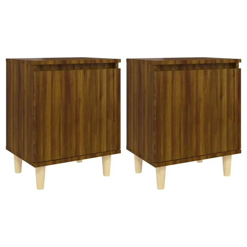 Bed Cabinets with Solid Wood Legs 2 pcs Brown Oak 40x30x50 cm 1