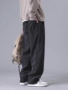 Men's Solid Color Wide Leg Pants, Loose Casual Comfy Trousers for Summer, Woven Bottoms for Men