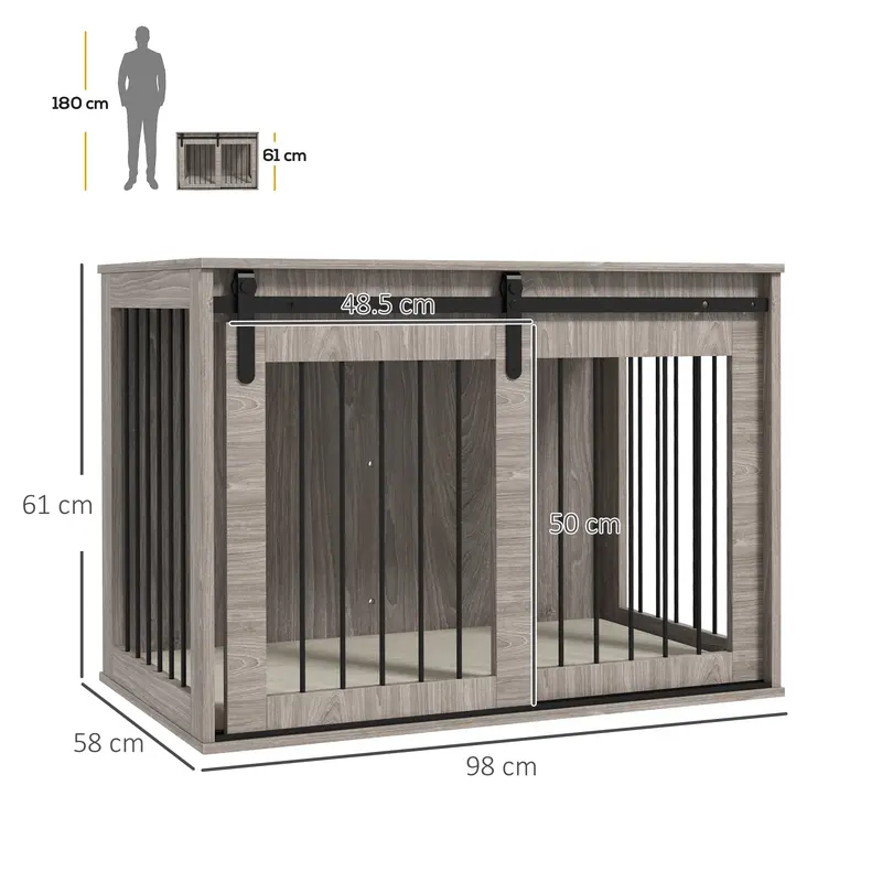 98cm Dog Crate Furniture with Removable Cushion for Large Dogs - Brown 2