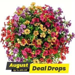 Vibrant Colors Artificial Flower without Pot, 12pcs Mixed Color UV Resistant Fake Flower, Decorative Faux Flower for Home & Garden & Yard