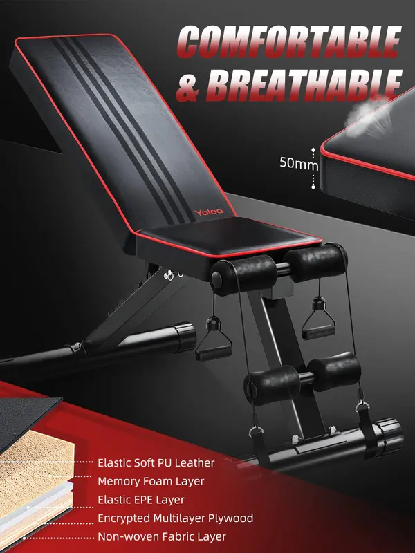 YOLEO Adjustable Weight Bench - Utility Weight Benches for Full Body Workout, Foldable Incline/Decline Bench Press for Home Gym 3