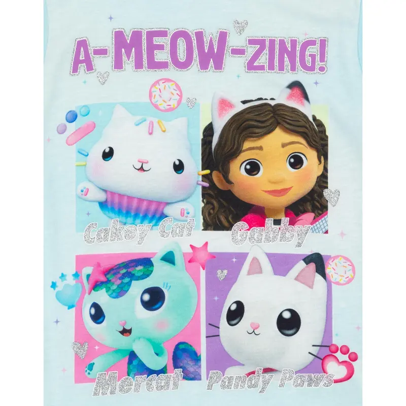 Vanilla Underground x Gabby's Dollhouse Girls Blue A-Meow-Zing! Text And Characters Short Sleeve Short Leg Pyjama Set 5