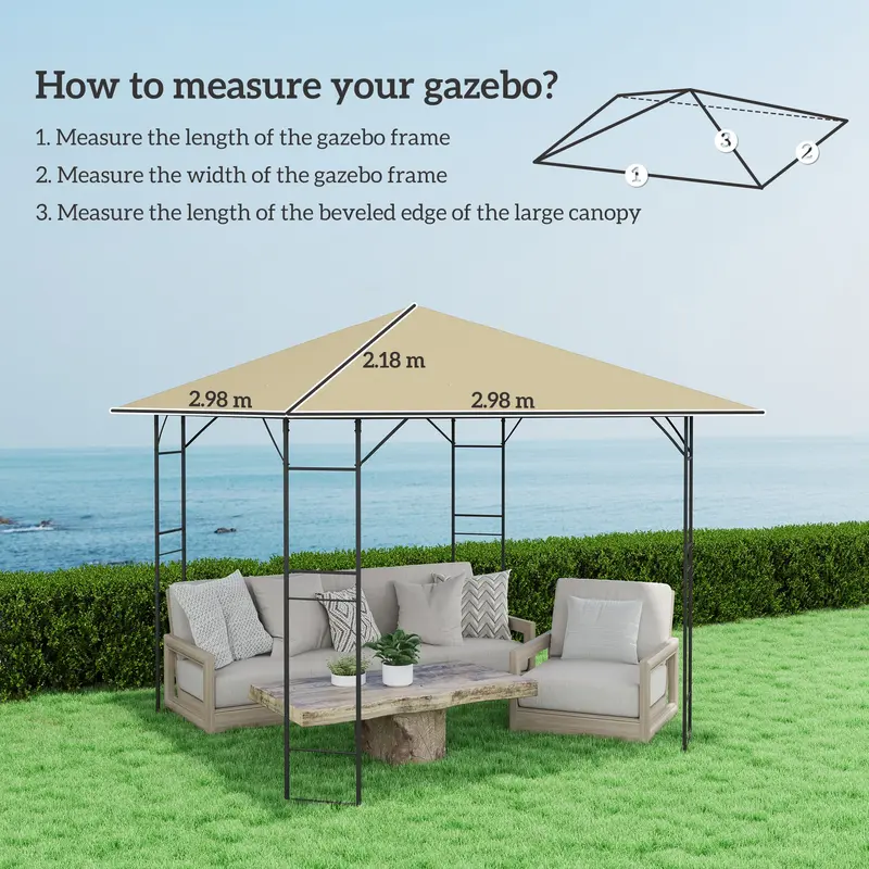 Outsunny 3 x 3(m) Gazebo Canopy Replacement Cover, Garden Gazebo Roof Replacement with Drain Holes, Water Resistant PVC Coating, 370g/㎡, UPF30+, TOP COVER ONLY, Beige 2