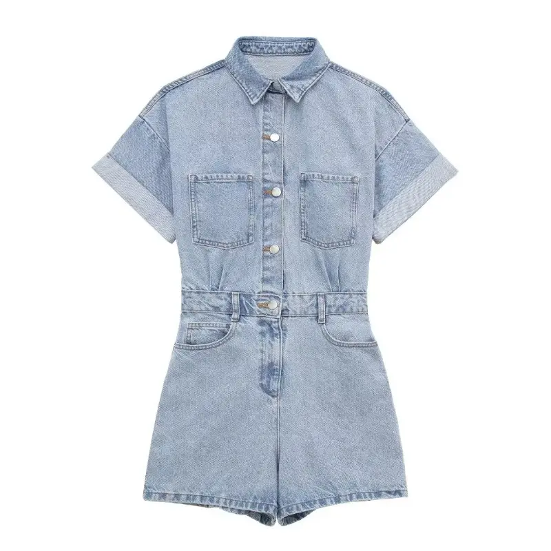 Spring and summer new women's clothing urban casual denim short jumpsuit women Womenswear Overalls 5
