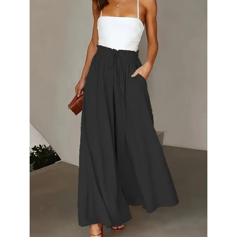 Women's Plus Size High-Waisted Straight-Leg Pants - Stretchy 100% Polyester, Machine Washable, Elegant Solid Color, All-Season Comfort for Casual & Formal Wear 1
