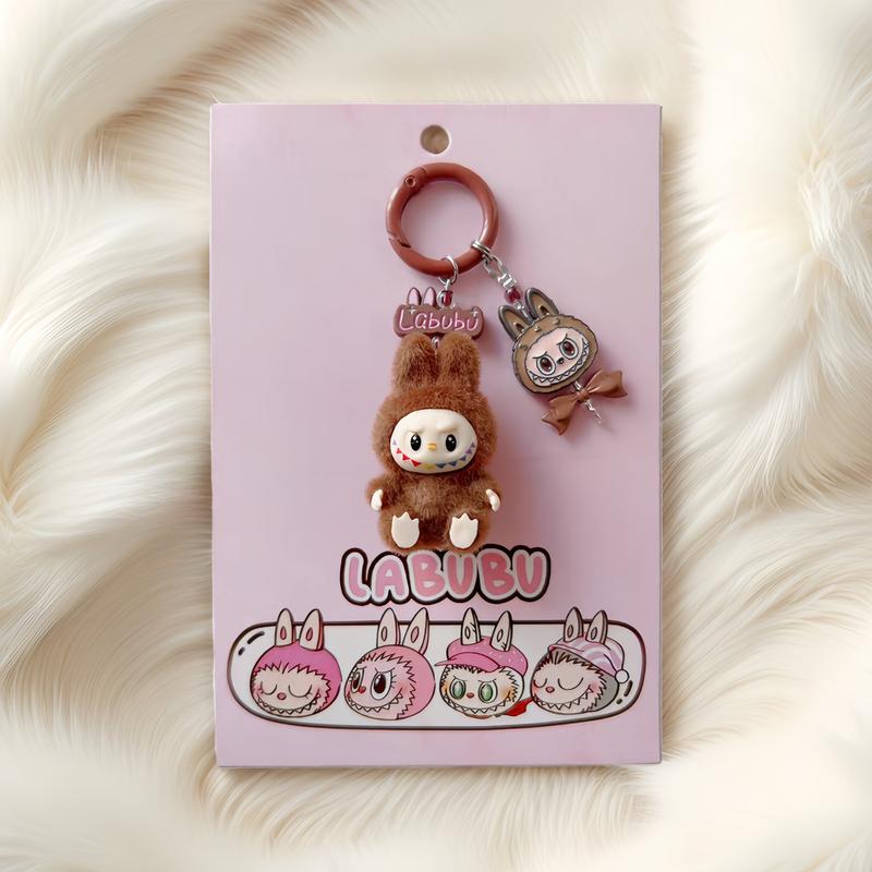 Fashion key rings cute labubu keychain for Hand bag car backpark teddy kawaii accessories gift beaded keychains labubu keychain bag soy milk phone trap toys clips labu  bubag  charm handmade lanyard 1
