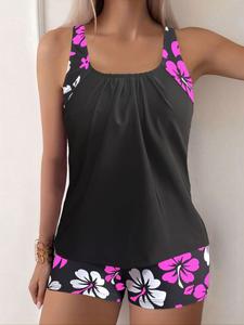 Women's Ditsy Floral Print Swimsuit Set, Floral Pattern Tankini, Fitted Design, All-Season Wear, Ideal for Swimming & Beachwear, Comfortable Fit, Tankini Swimsuits Women