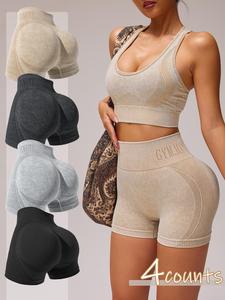 Women's Letter Print Seamless Sports Shorts, High Stretch Breathable Comfortable Skinny Shorts, Ladies Sportswear for Indoor Outdoor Wear, Gymclothes