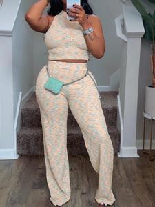 Women's Tie Dye Print Crop Tank Top & High Waist Pants Knitting Set, Sleeveless Round Neck Crop Top & Trousers 2 Piece Set, Casual Breathable Knitted Clothes Set for Ladies Outdoor Summer Holiday, Minimalist  Womenswear