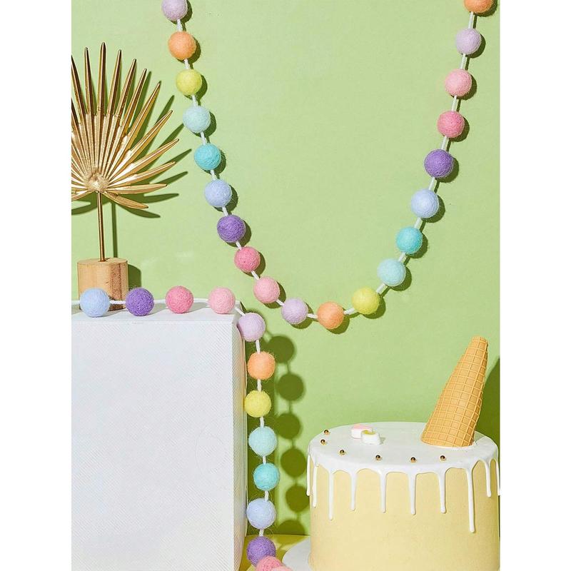 1pack-Color Of Macaron Colorful Pom Pom Garland 6.5 Feet Long 30 Ball Garland For Mardi Gras Easter Thanksgiving Wedding Party Decoration Best Gifts Birthday Ornaments Multicolor 1
