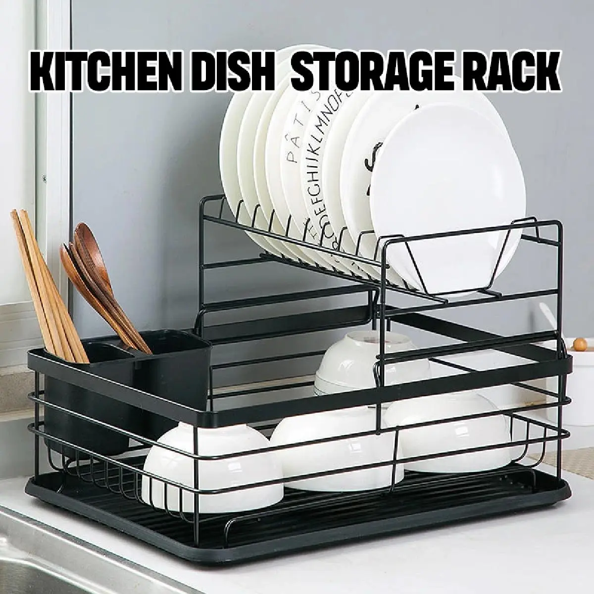 Dish Drainer Rack Kitchen Sink Washing Plates Draining Board Cutlery Holder Cup~