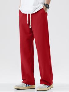 Men's Solid Drawstring Waist Straight Leg Pants, Loose Casual Pocket Trousers for Summer, Fashion Men's Bottoms for Daily Wear