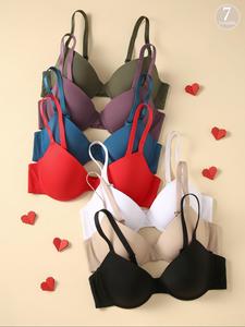Women's Solid Color Underwire Bra, Adjustable Strap Push Up Bra, Soft Comfortable Breathable Bra for All Seasons, Underwear for Women