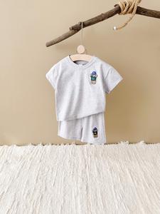 Baby's Cartoon Embroidery Short Sleeve Tee & Elastic Waist Shorts Two-piece Set, Casual Round Neck T-shirt & Shorts, Summer Outfits Clothes for Infant Toddler, Baby Clothing, Summer Gift Set, Newborn Gift Set