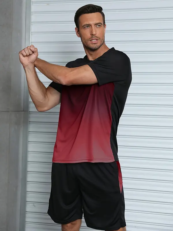 6-piece men's short-sleeved and shorts sports casual clothing set, including a color-changing crew neck T-shirt and a pair of shorts, suitable for running and fitness, outdoor, daily wear 4