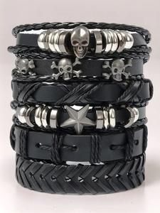 Unisex Street Trend Braided Fashionable Bracelet Bundles, Men Trendy Vintage Drawstring Matching High Quality Bracelet, Chic Goth Jewelry As Gift for Party Decor, Stackable Bracelet Set, Modern Fashion Trendy Jewellery Accessories