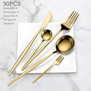 Stainless Steel Cutlery Set - 30pcs/set Mirror Polished Including Dinner Knife, Dinner Spoon, Dinner Fork, Tea Spoon and Tea Fork, Suitable for 6 Servings, Durable and Dishwasher Washer