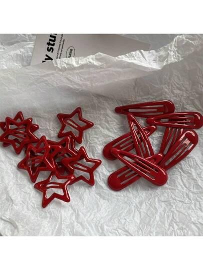 Street 10pcs/Set Women's Red Oil Drop, Star, Waterdrop Pattern Back Head Hair Clips, Suitable For Daily, Home, Commuting And College Outfit Decoration, Simple And Cute Style 5