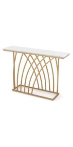 Product Introduction of COSTWAY 2-Tier Console Table, Modern Faux Marble Narrow Hall Desk Sofa Side Table, 120cm Long Slim Display Accent Table for Entryway, Living Room, Bedroom and Foyer (White+Black) 24