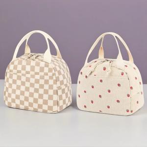 Portable Durable Lunch Cooler Bag, 1 Count Durable Corduroy Insulated Lunch Bag with Handle, Lunch Box Bag for Work, School, Outdoor Camping, Travel, Lunch Bags Women, Tote Lunch Bag, Travel Essentials, Reusable Lunch Bag