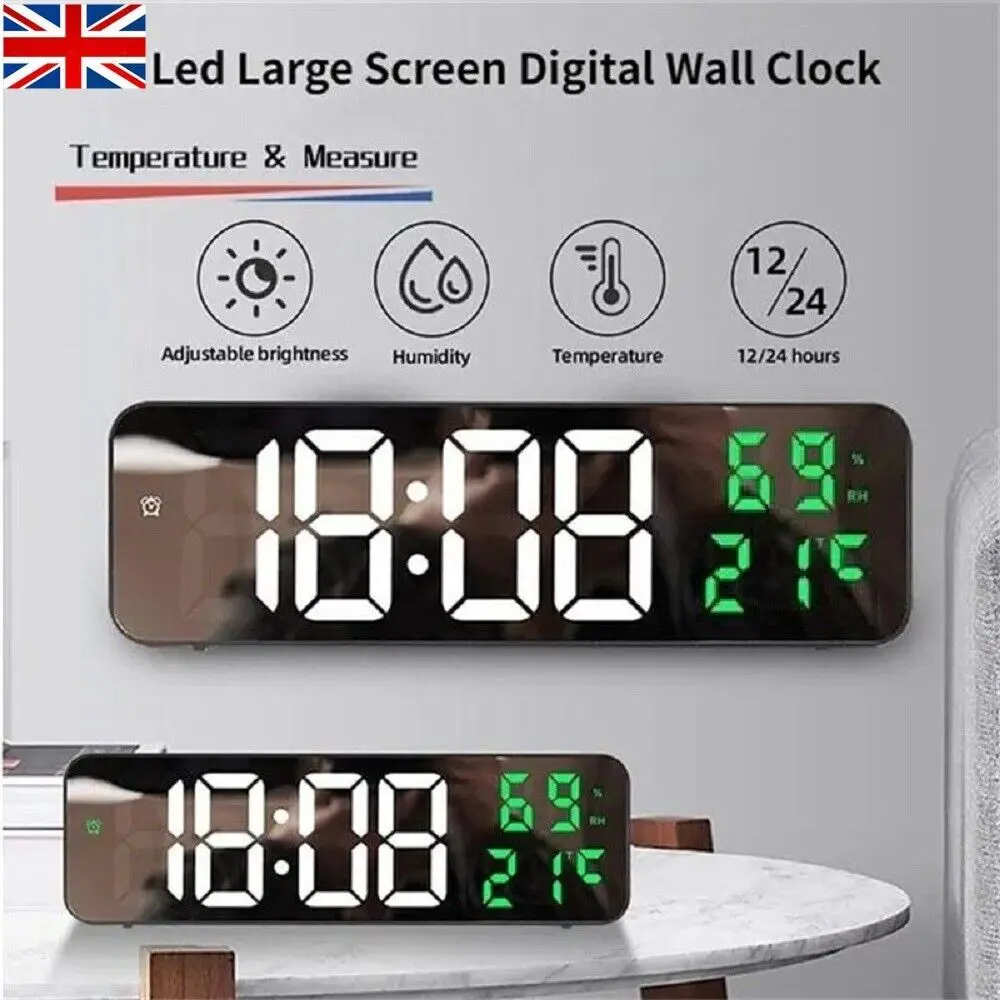 LED Digital Wall Clock Wall Time Temperature Humidity Display Electronic Display