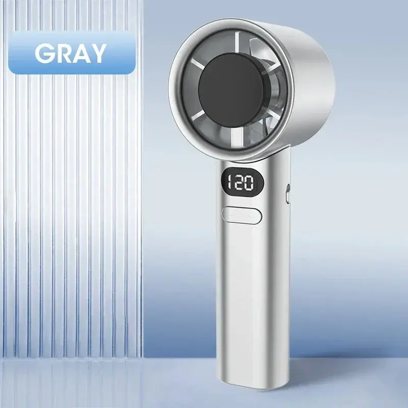 High-Speed Adjustable Handheld Desktop Fan | USB Rechargeable Turbofan with LED Display | Ultra-Quiet, Portable & Powerful | Up to 8H Battery Life | Infinitely Variable Speed Control | Ideal for Office, Travel & Home Use – Silver-Pro 1