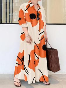 【Plus Size】 Floral Print Button Front Shirt Dress, Elegant Long Sleeve Collared Dress for Spring & Fall, Women's Clothes for Daily Wear, Womenswear