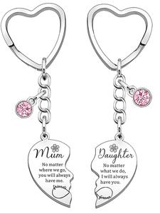 Fashion Slogan Pattern Metal Keychain for Mom and Daughter, Heart Shaped Stainless Steel Keychain, Personalized Heart Tag, Trendy All-match & Exquisite Keychain for Gift