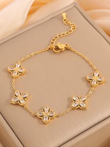 Floral Design Adjustable Bracelet, 2024 New Style Fashionable Jewelry for Women & Girls, Trendy All-match & Exquisite Matching Bracelet for Birthday Gift