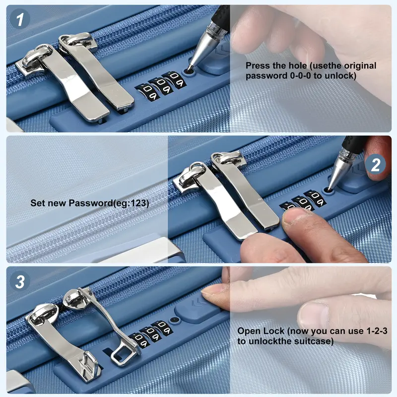 RMW Hard-shell Suitcases with 3-Digit Combination Lock 4 Dual Spinner Wheels Aluminium Telescopic Handle Durable Luggage Trolley for Travel Ice Blue 6