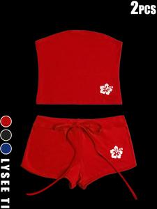 Women's Floral Print Crop Top & Shorts Two-Piece Set, Casual Sleeveless Top & Shorts for Daily Wear, Ladies Outfits for Summer