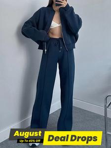 Women's Plain Zip Up Jacket & Pocket Drawstring Waist Sweatpants Sports Sweat Suit, Sporty Breathable Outfits for Daily Wear, Gym Sets for Women, Ladies Sportswear， Sweatsuits Women, Cycling Tracksuit, Workout Clothes