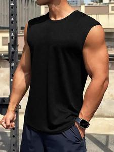 Men's Solid Sports Tank Top, Quick Drying Breathable Sleeveless Top for Gym Workout Running, Casual Sporty Top for Summer, Menswear