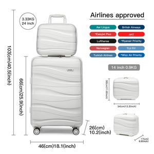 [MissLulu Bags] Wave Design 24'' Check-in Size Lightweight Polypropylene Hard Shell Suitcase with TSA Lock and 14'' Vanity Case - Multi Colours - Perfect for a week holiday