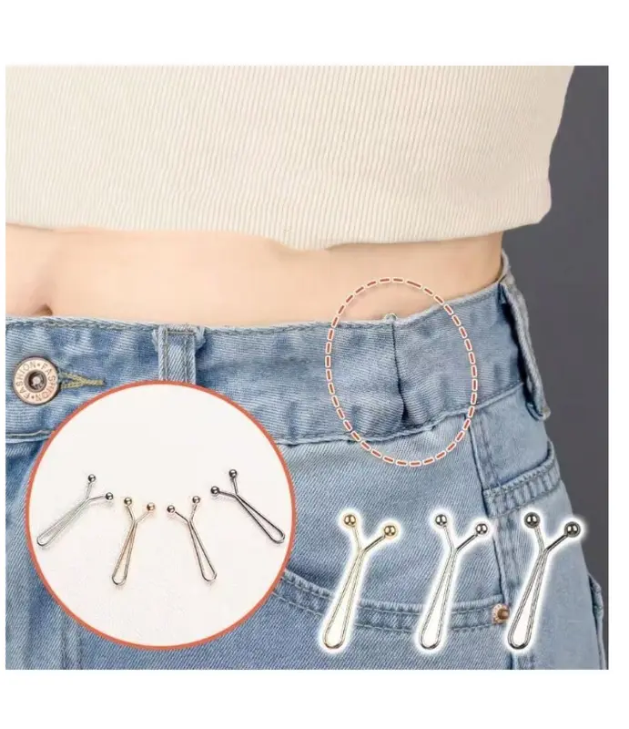 4pcs Invisible Metal Clip Buttons for Waist Tightening - Adjustable Fashion Accessory for Jeans and Clothes 0