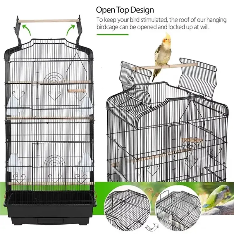 Budgie Cage Metal Parrot Bird Cage Open Top Bird Aviary for Cockatiels Canaries- 3
