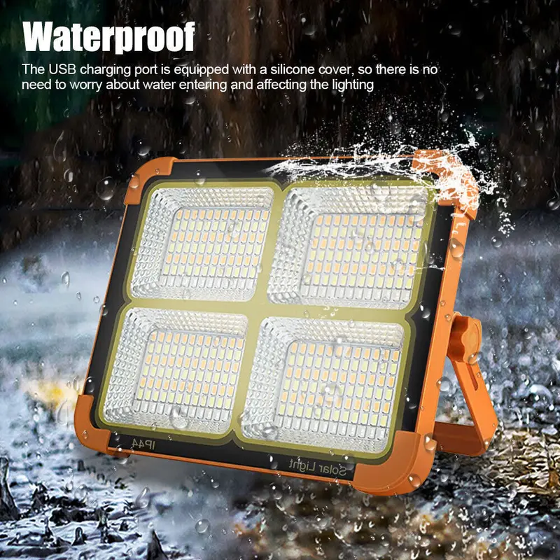 1500W LED Work Light Solar Powered Cordless Portable Camping Outdoor Light USB 6