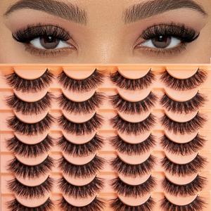 False Eyelashes, 14 Pairs, D Curl Russian Strip Lashes 17mm Curly Fake Eye Lashes, 3D Effect, Black cotton stalk, Soft&Lightweight, Reusable, Natural Look, New Lashes, False Eyelashes for Women, Christmas Gifts