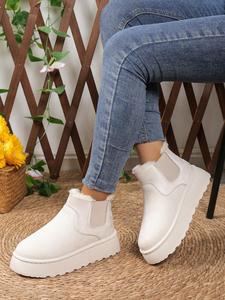 Women's Solid Matching Platform Boots for Women As Gifts, Airport Outfits 2025, Modest Fashion Casual Comfortable Thick Sole Snow Boots for Fall & Winter