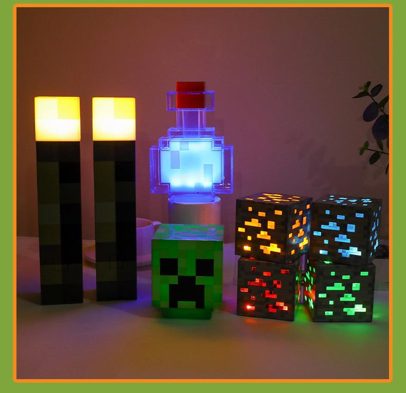 Product Introduction of Mining Ore Diamond Emerald Redstone Gold USBRechargable Color Changing Night Light Bedroom DecorToy Gift LED Night Lights Bedroom Lamp 1